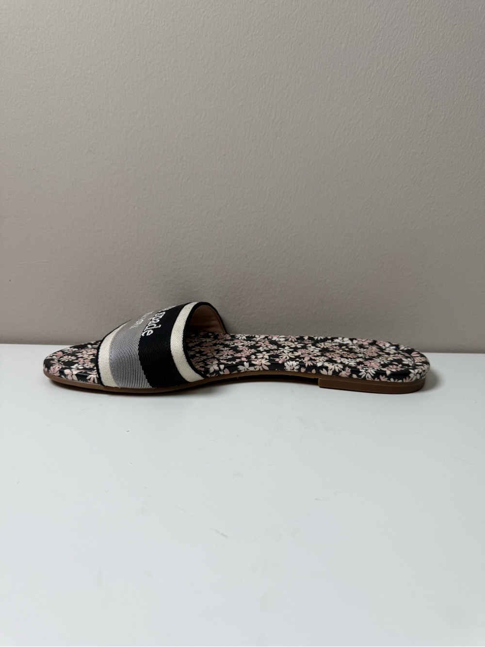 Kate Spade Meadow Floral Slide Sandals Black Pink Flat Slides Size 8B - Picture 3 of 13